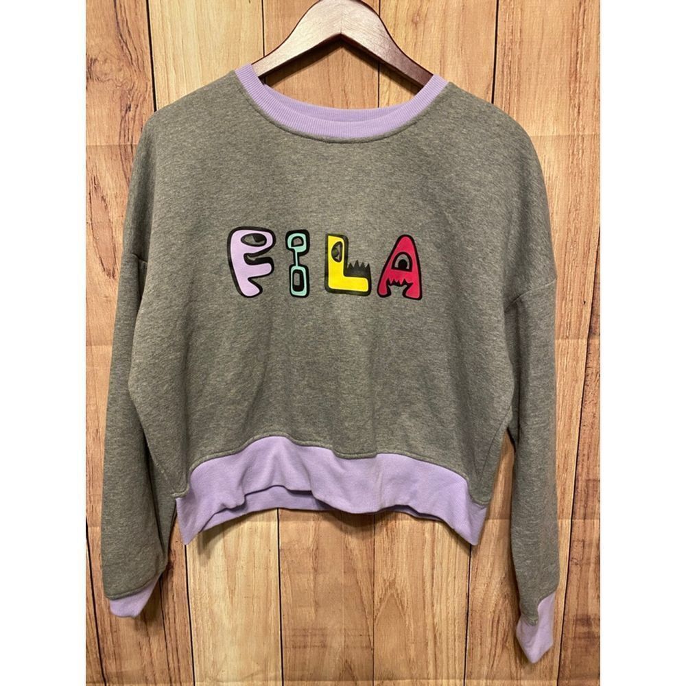 FILA Large women’s crop sweatshirt grey purple monster doodle